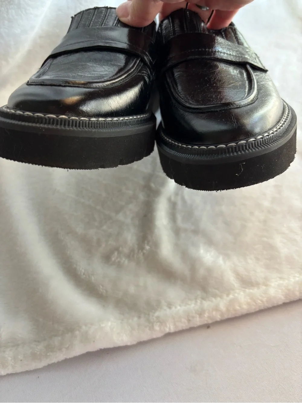 Naturalizer Shawna Leather Penny Loafers Lug Sole Black Size 8.5M